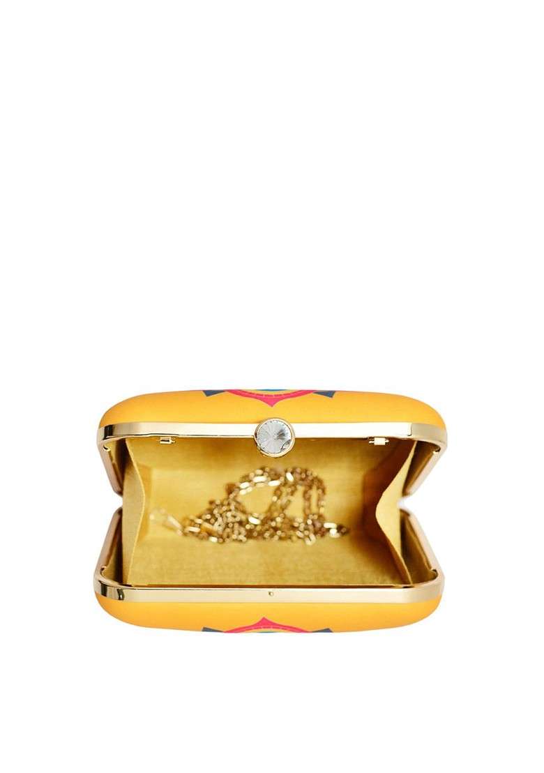 Yellow Printed Satin Clutches - Indya