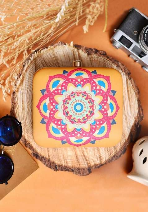 Yellow Printed Satin Clutches