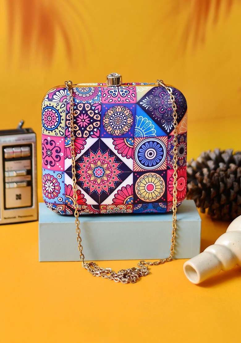 Pink Printed Satin Clutches - Indya