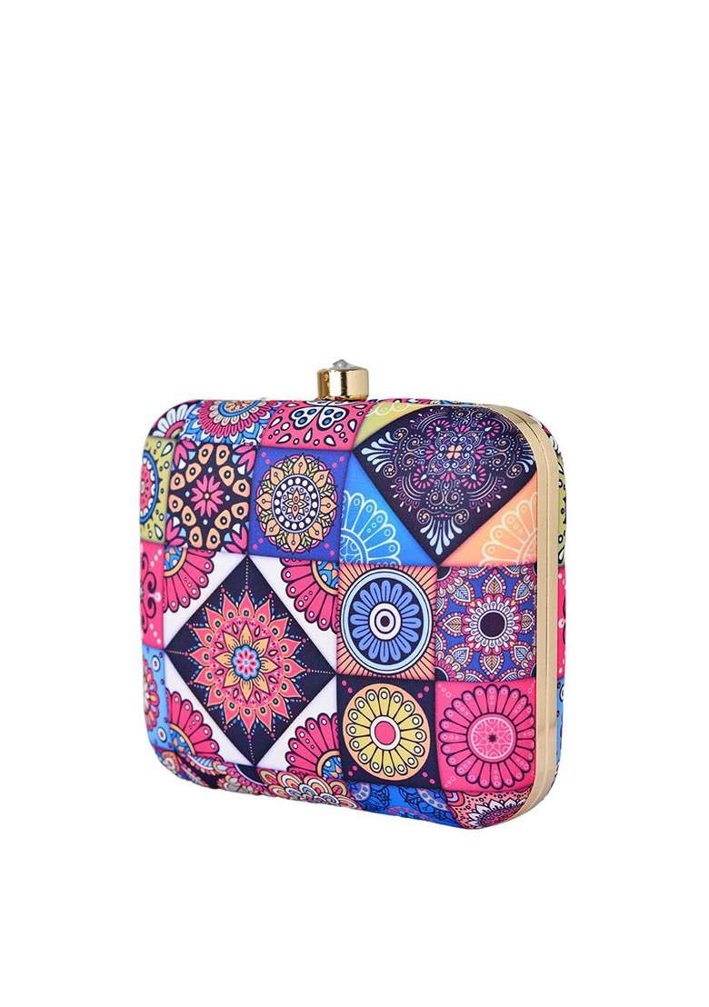 Pink Printed Satin Clutches - Indya
