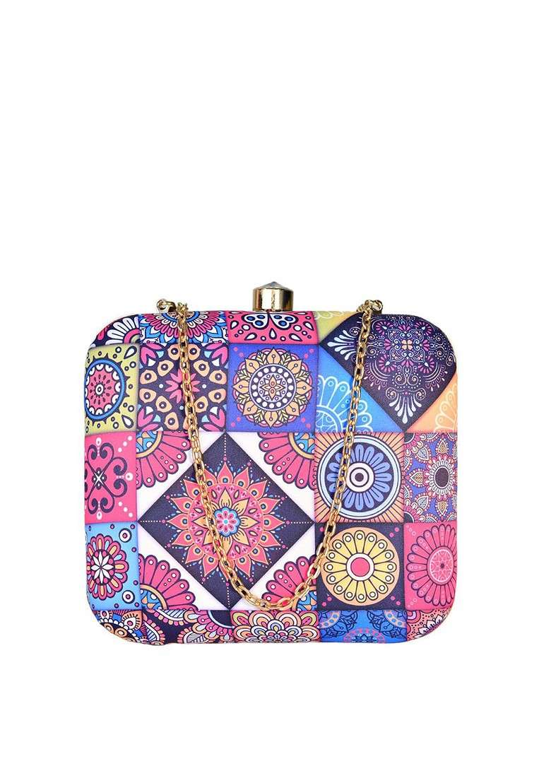 Pink Printed Satin Clutches - Indya
