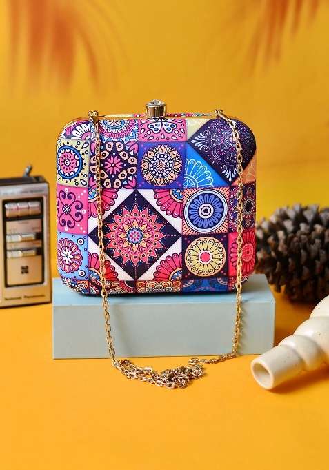 Pink Printed Satin Clutches