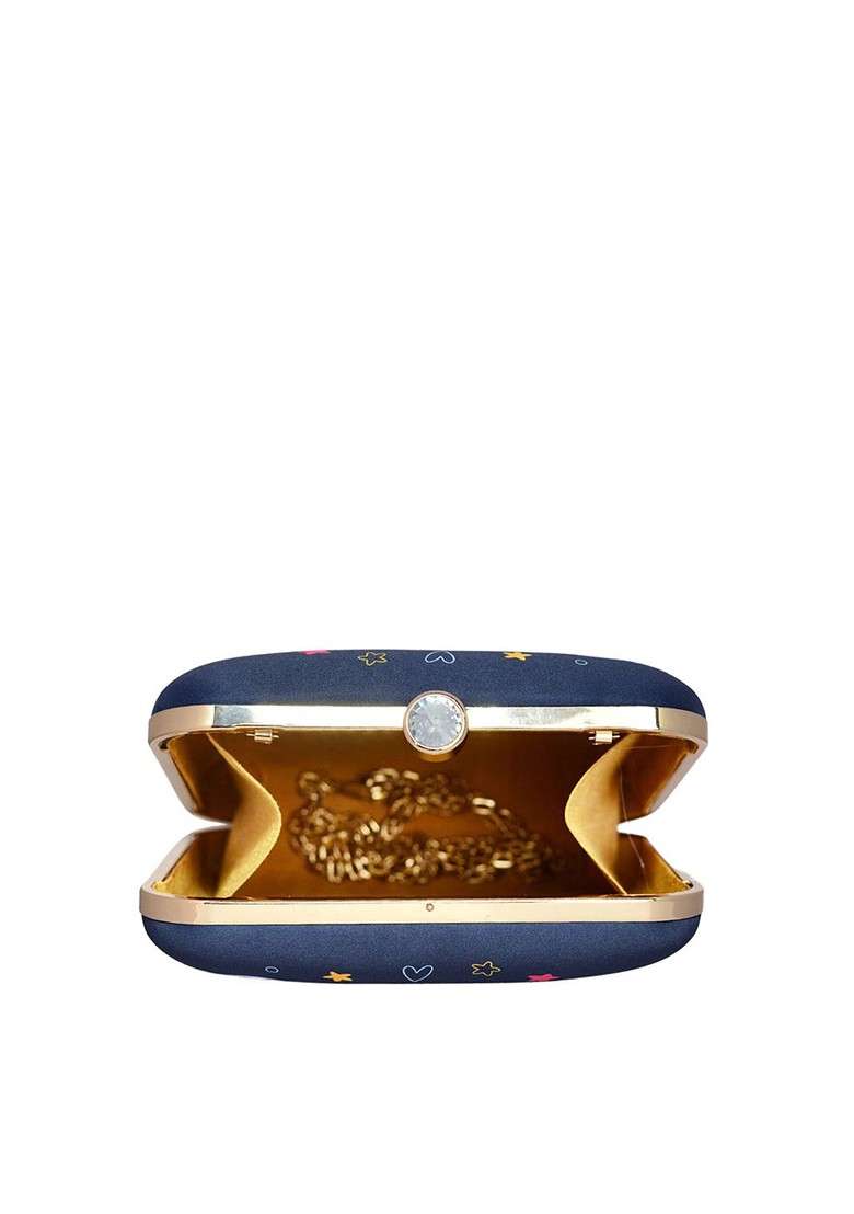 Blue Printed Satin Clutches - Indya
