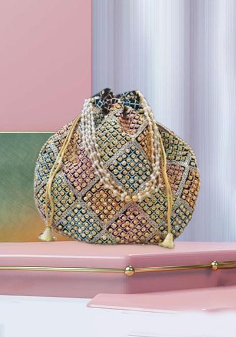 Black Embroidery Silk Potli Beg