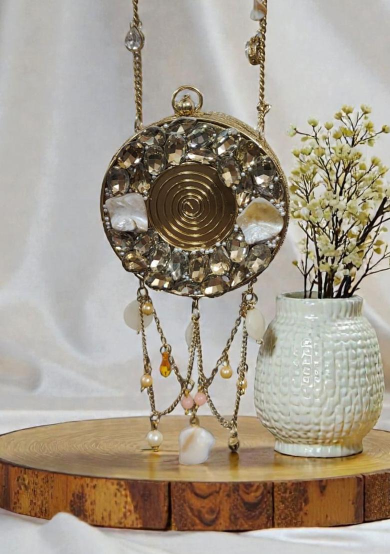 Golden Woven Bags - Indya