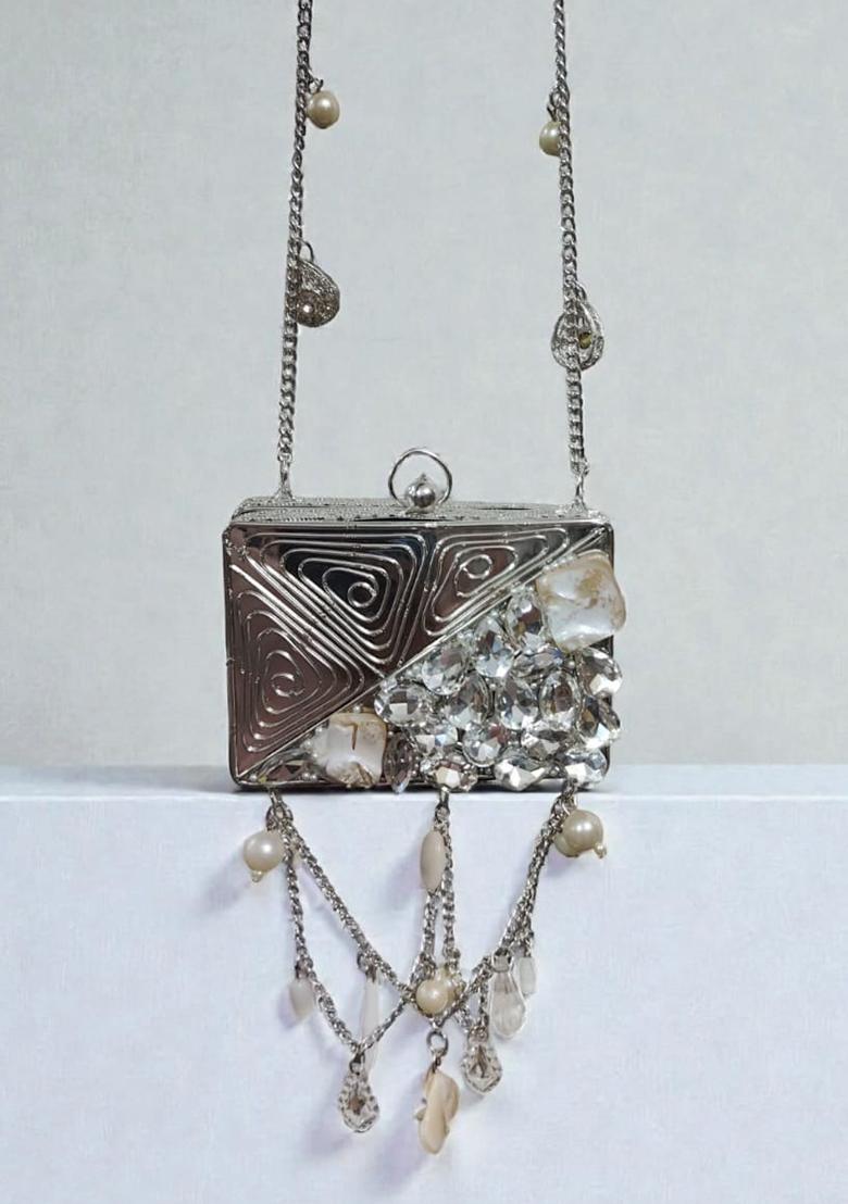 Silver Woven Bags - Indya