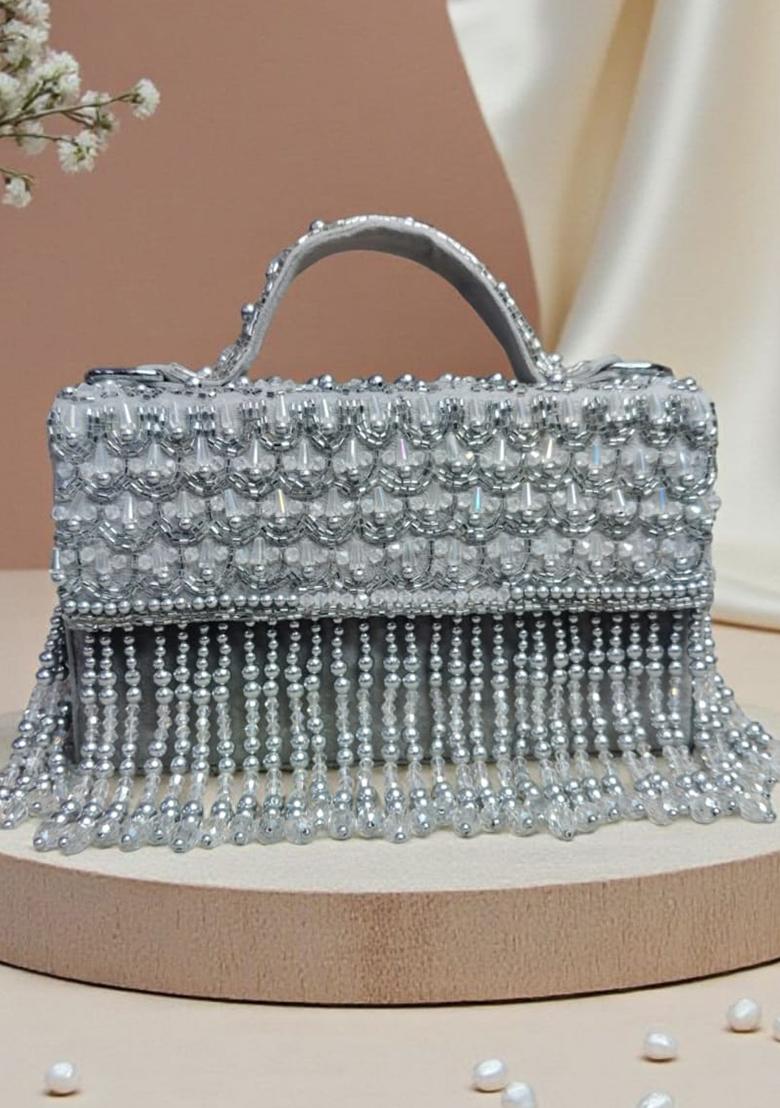 Silver Woven Bags - Indya