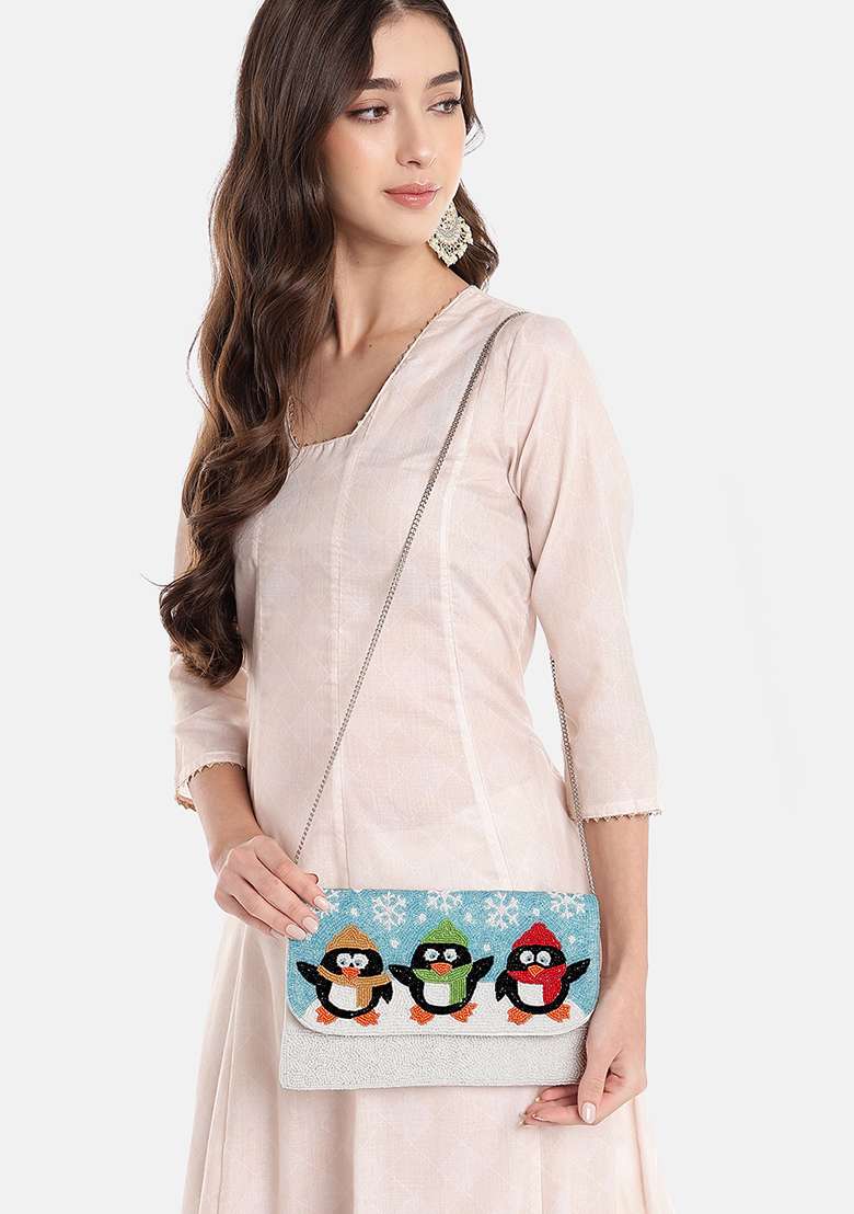 Multicolor Quirky Beaded Canvas Sling Bag - Indya