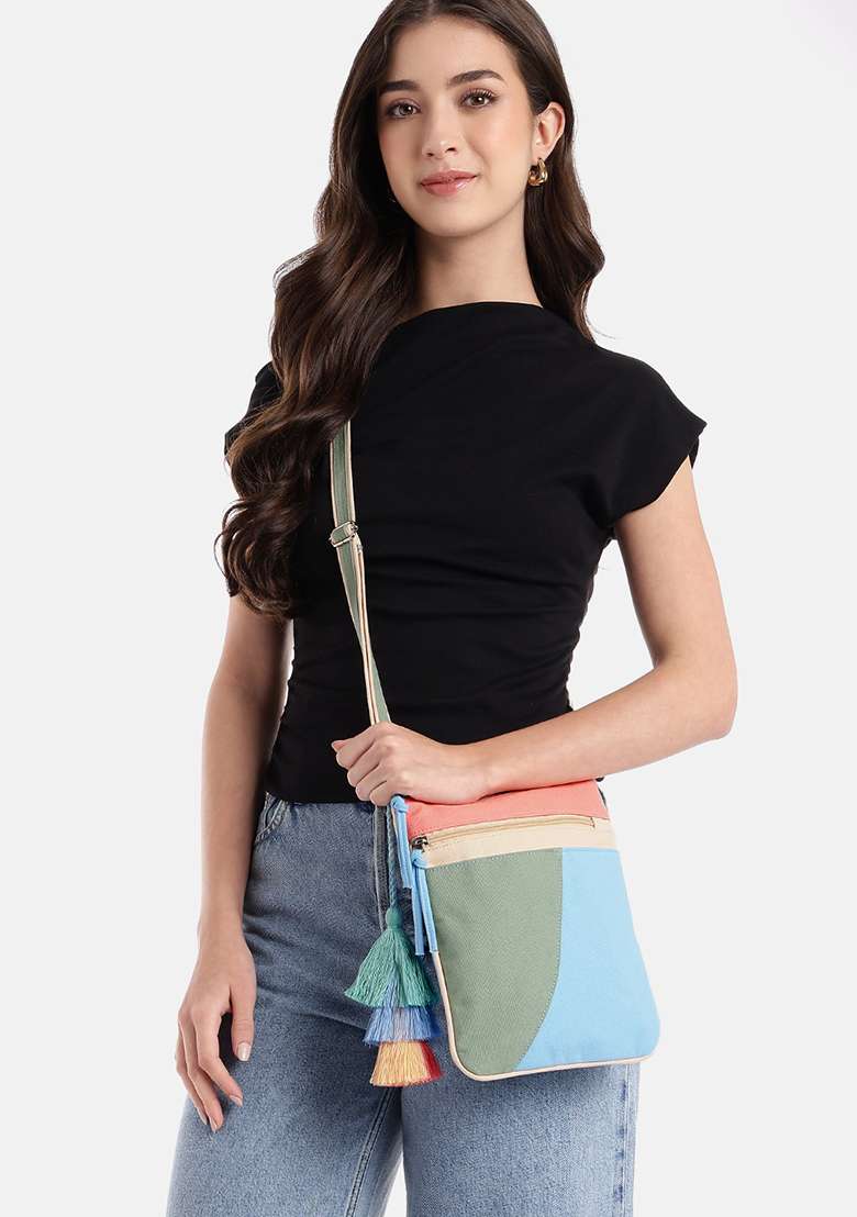 Multicolor Color Blocked Cotton Sling Bag - Indya