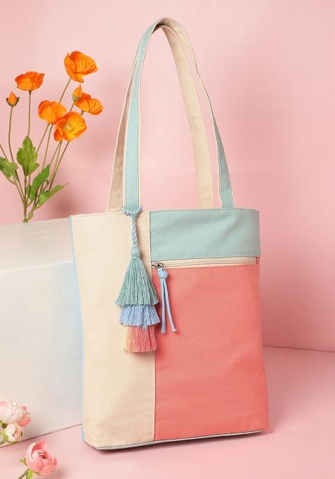 Multicolor Color Blocked Cotton Shoulder Bag