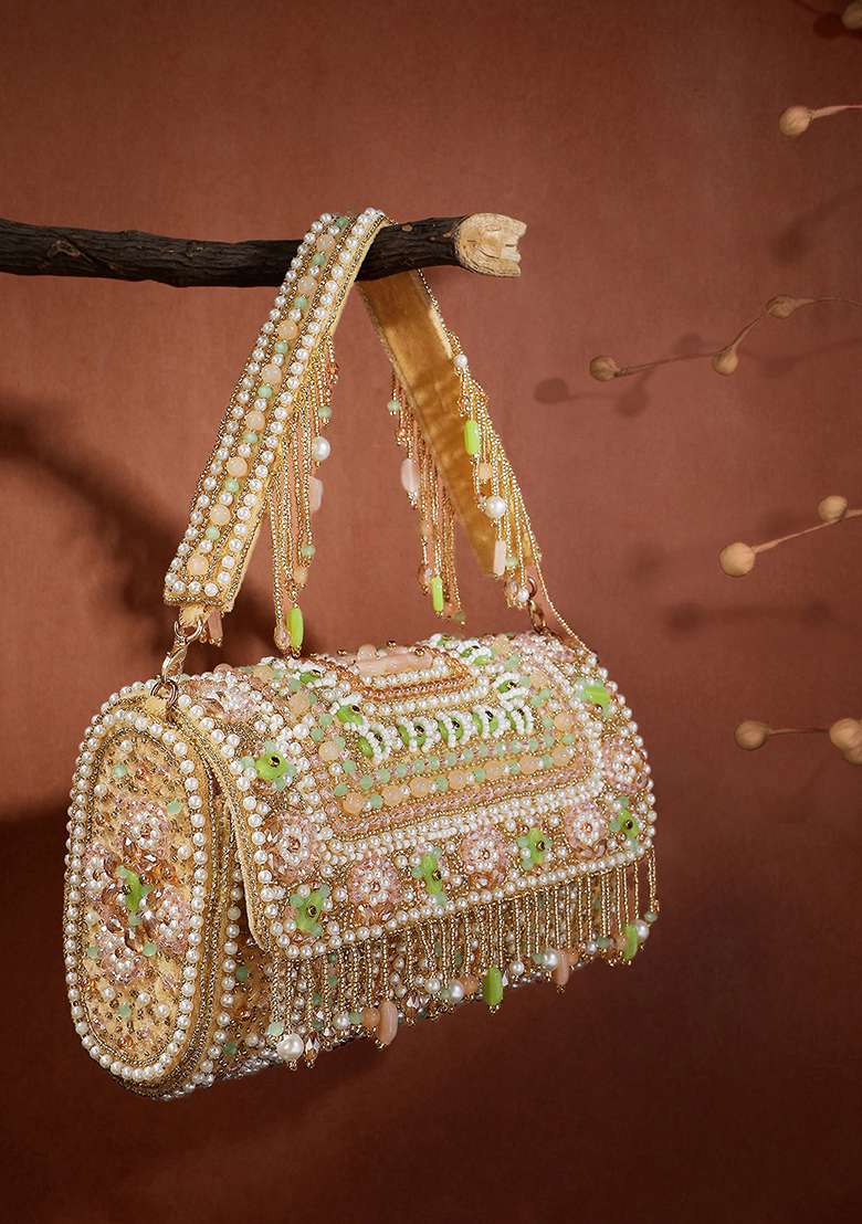 Multicolor Embellished Velvet Clutch - Indya