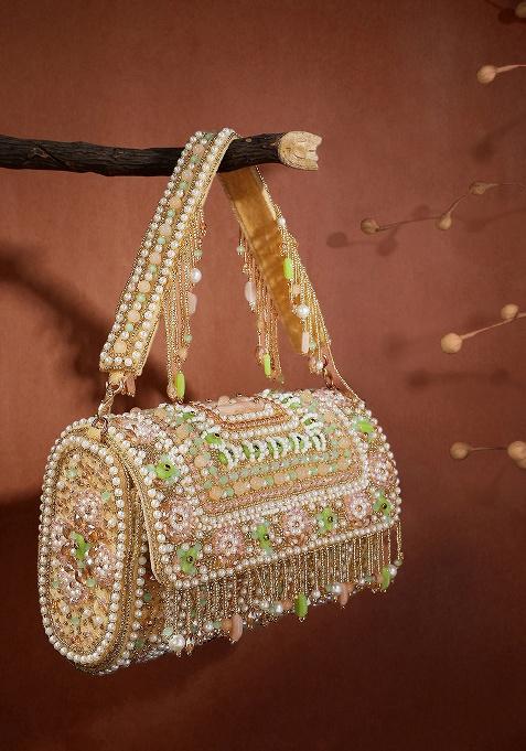 Multicolor Embellished Velvet Clutch