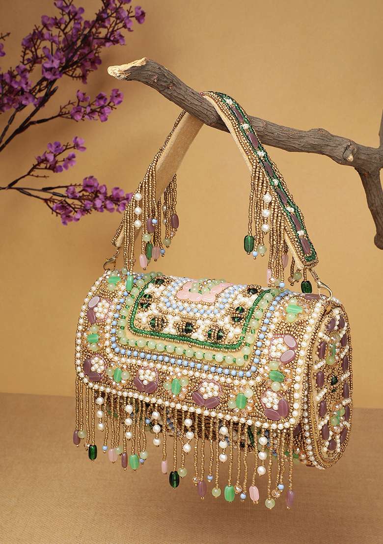 Multicolor Embellished Velvet Clutch - Indya