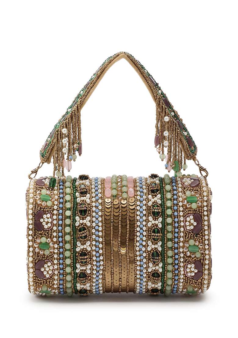 Multicolor Embellished Velvet Clutch - Indya