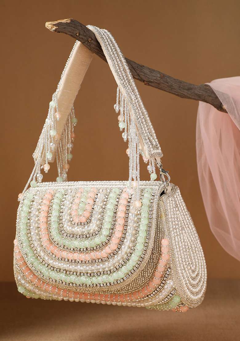 Multicolor Crystal Layered Velvet Clutch - Indya