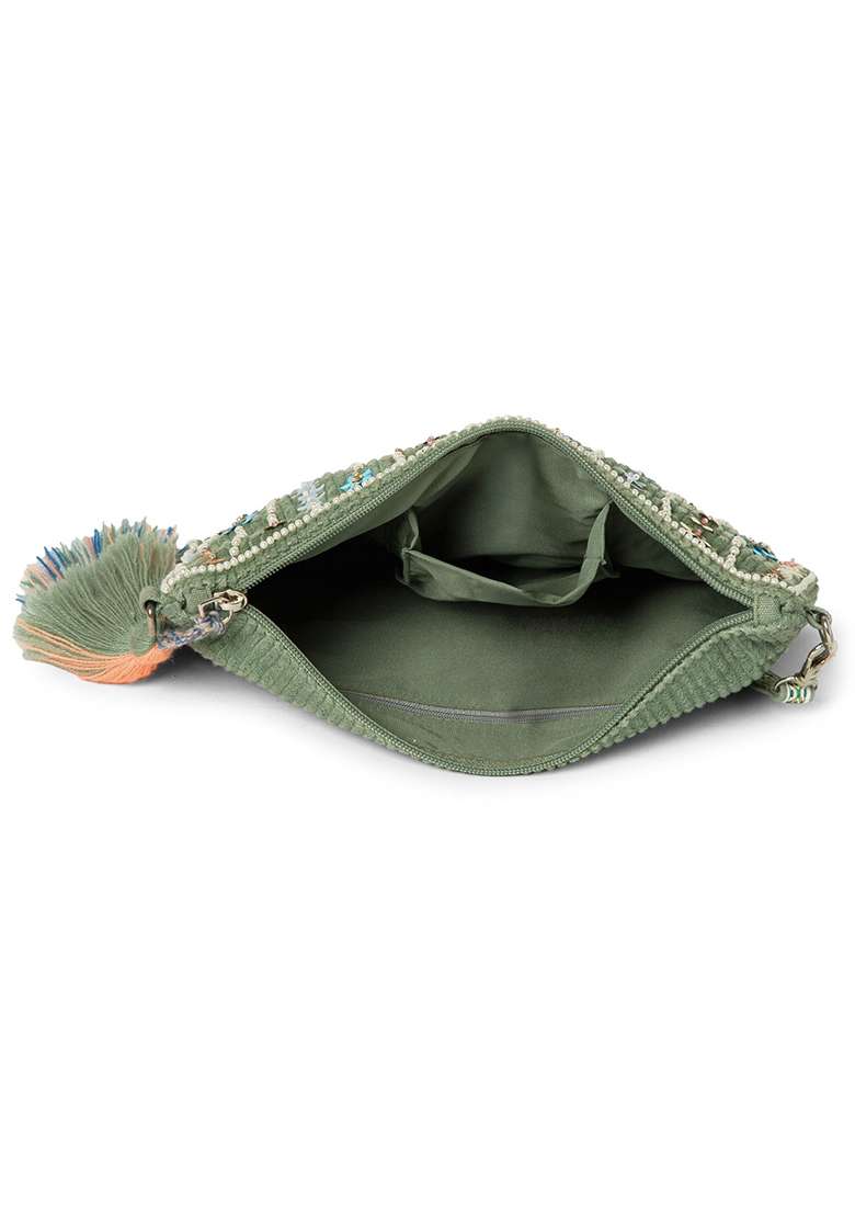 Multicolor Floral Sequined Corduroy Sling Bag - Indya