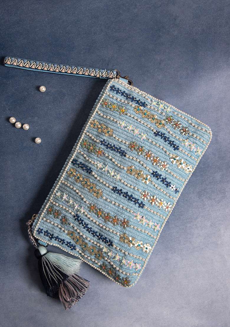Multicolor Floral Sequined Corduroy Sling Bag - Indya