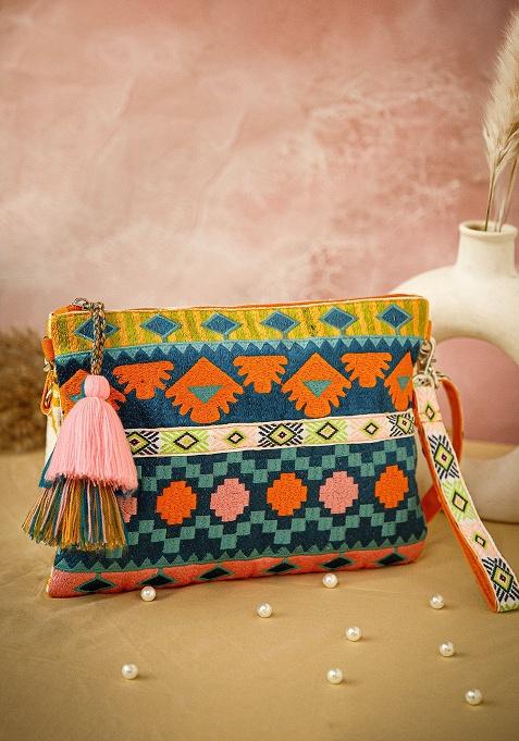 Multicolor Embroidery Acrylic Sling Bag