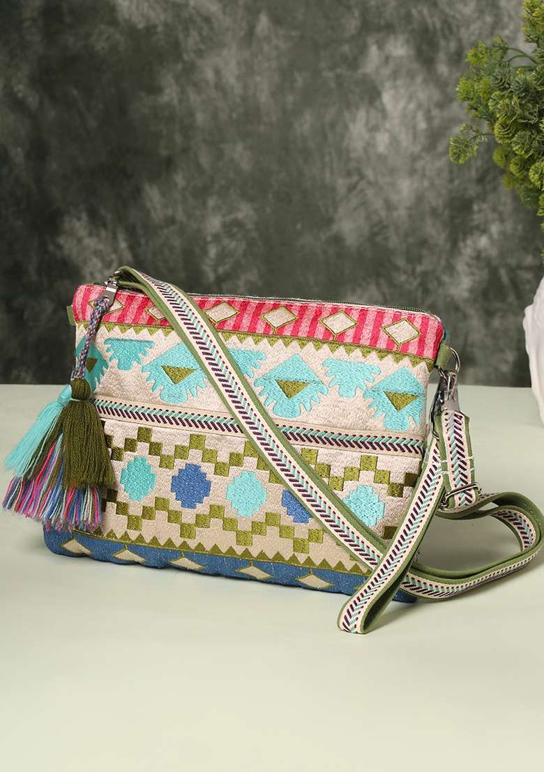 Multicolor Embroidery Acrylic Sling Bag - Indya