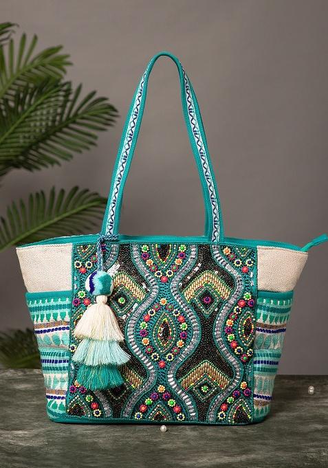 Multicolor Embellished Acrylic Tote Bag