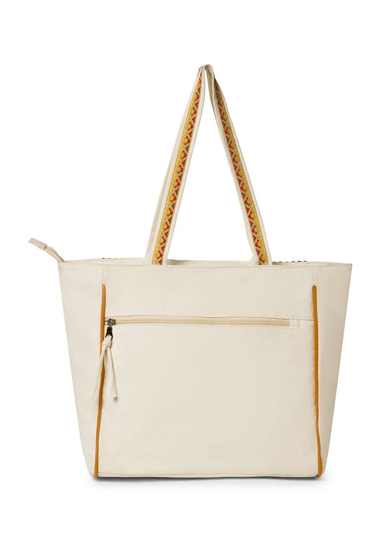 Multicolor Striped Sequin Work Cotton Tote Bag - Indya