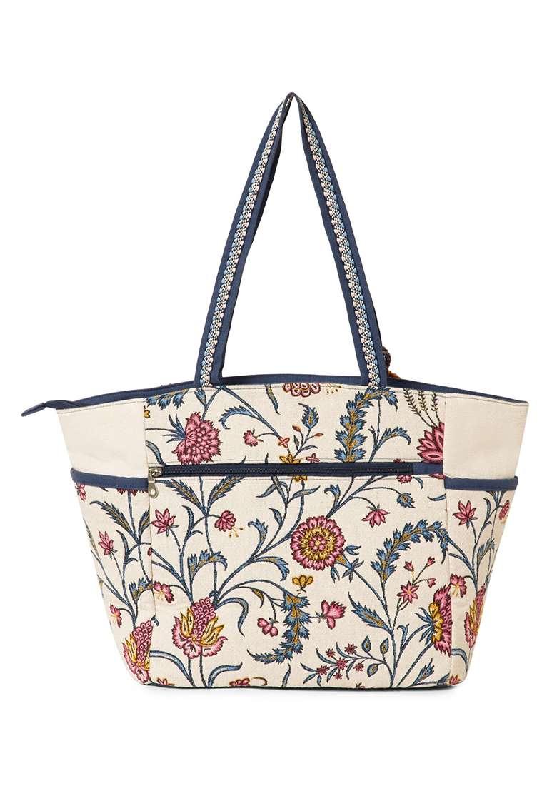 Multicolor Embellished Jacquard Tote Bag - Indya