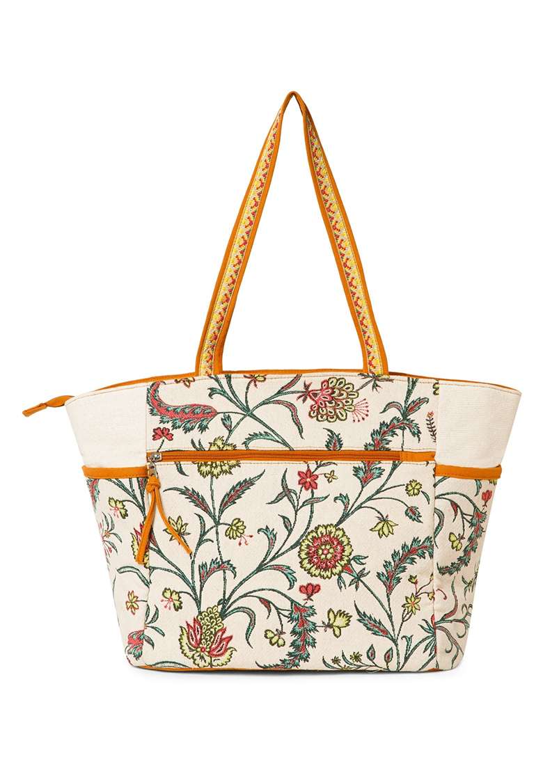 Multicolor Embellished Jacquard Tote Bag - Indya