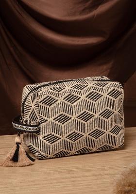 Beige And Black Diamond Jacquard Cotton Bag