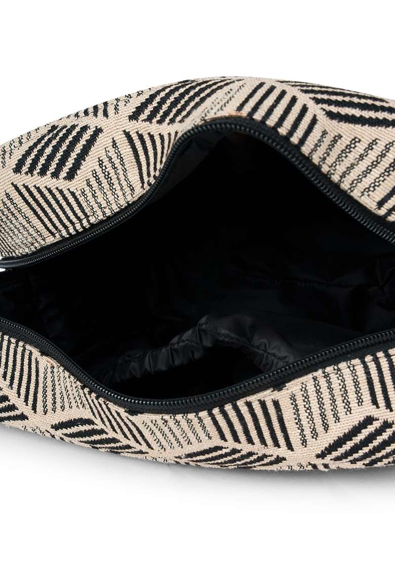 Beige And Black Diamond Jacquard Cotton Bag - Indya