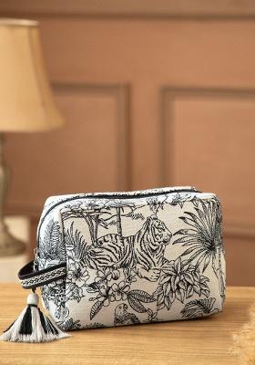 Natural And Black Toile Jacquard Cotton Bag
