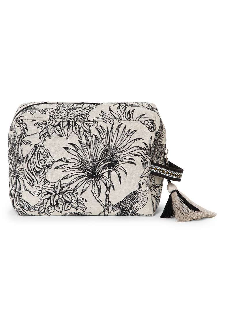 Natural And Black Toile Jacquard Cotton Bag - Indya