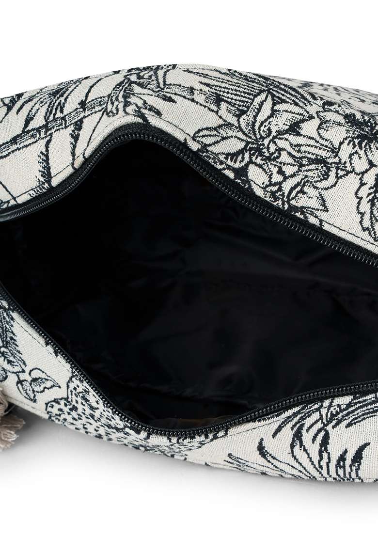 Natural And Black Toile Jacquard Cotton Bag - Indya