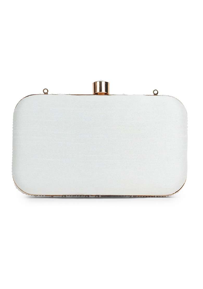 White And Silver Concentric Teardrop Design Velvet Clutch - Indya