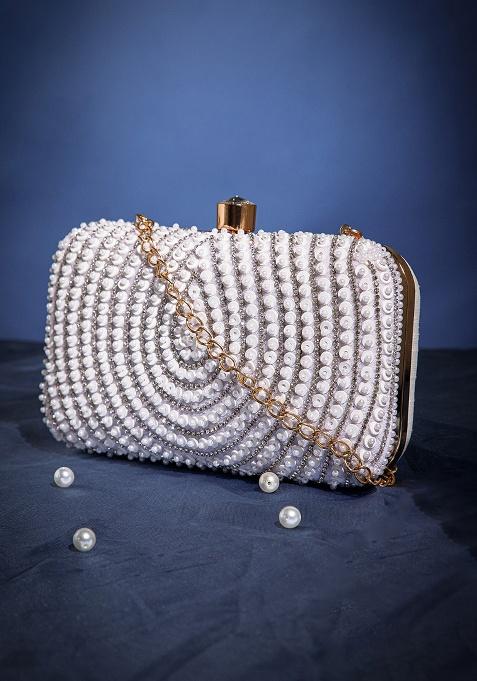 White And Silver Concentric Teardrop Design Velvet Clutch