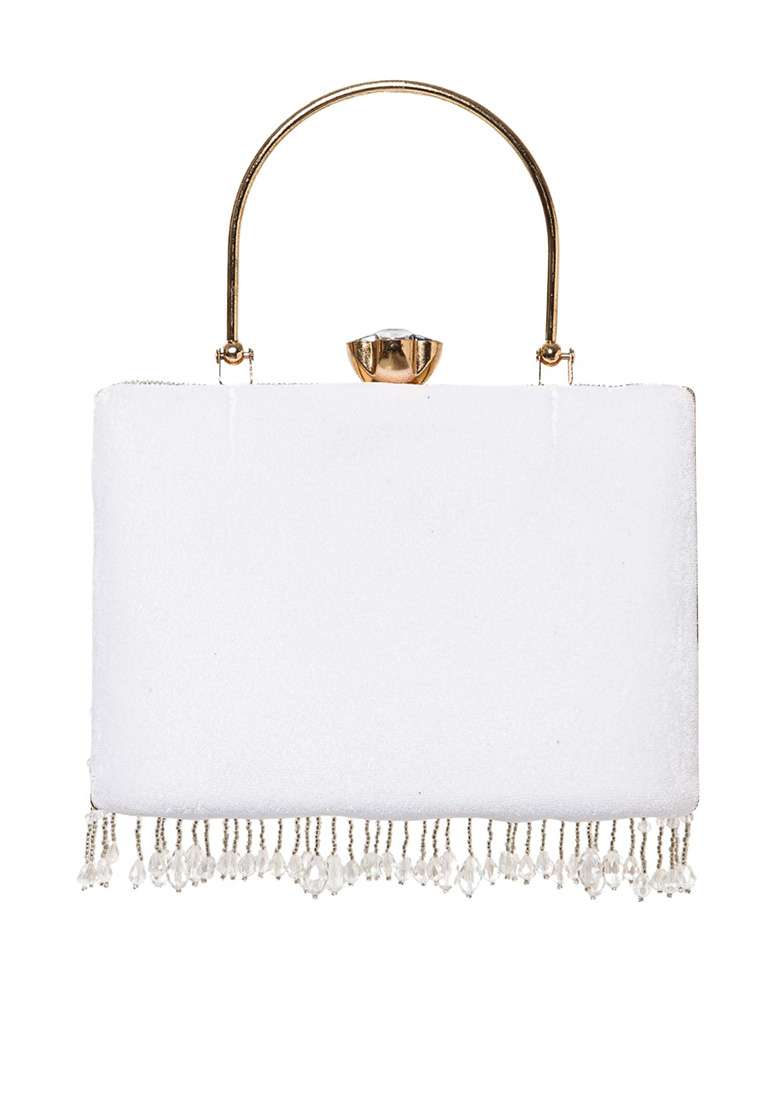 White And Silver Two Tone Velvet Clutch - Indya