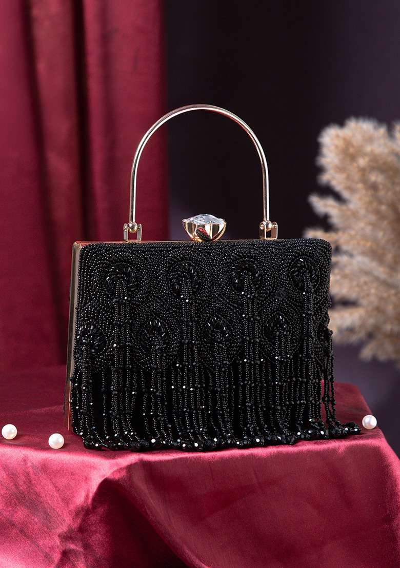 Black And Gold Two Tone Velvet Clutch - Indya