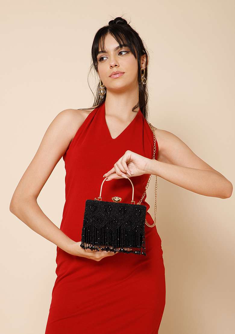 Black And Gold Two Tone Velvet Clutch - Indya