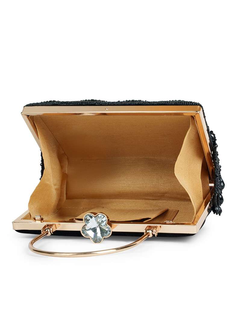 Black And Gold Two Tone Velvet Clutch - Indya
