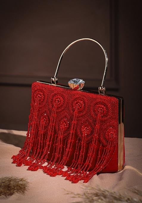 Crimson Red And Gold Two Tone Velvet Clutch