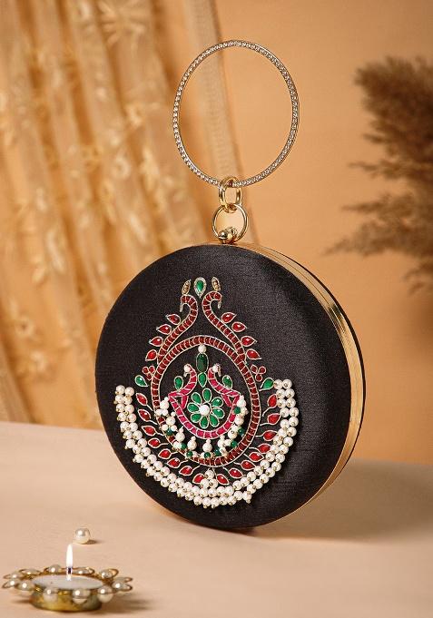 Multicolor Embellished Silk Clutch