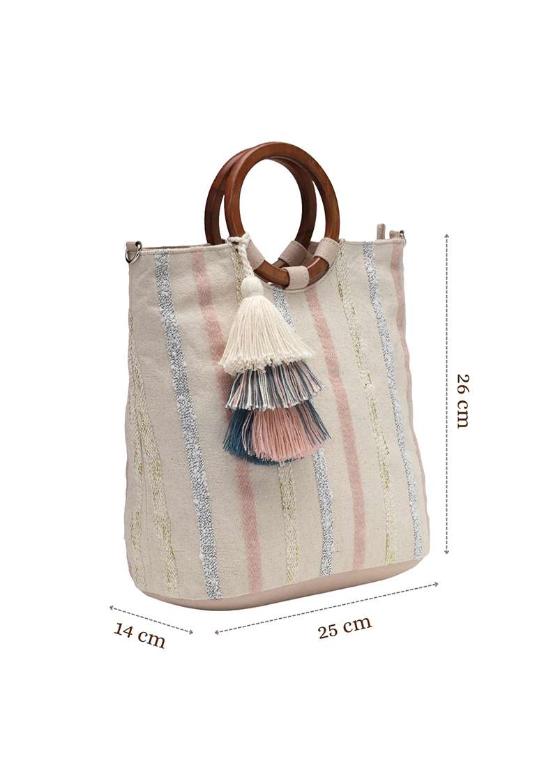 Multicolor Striped Jacquard Cotton Handheld Bag - Indya