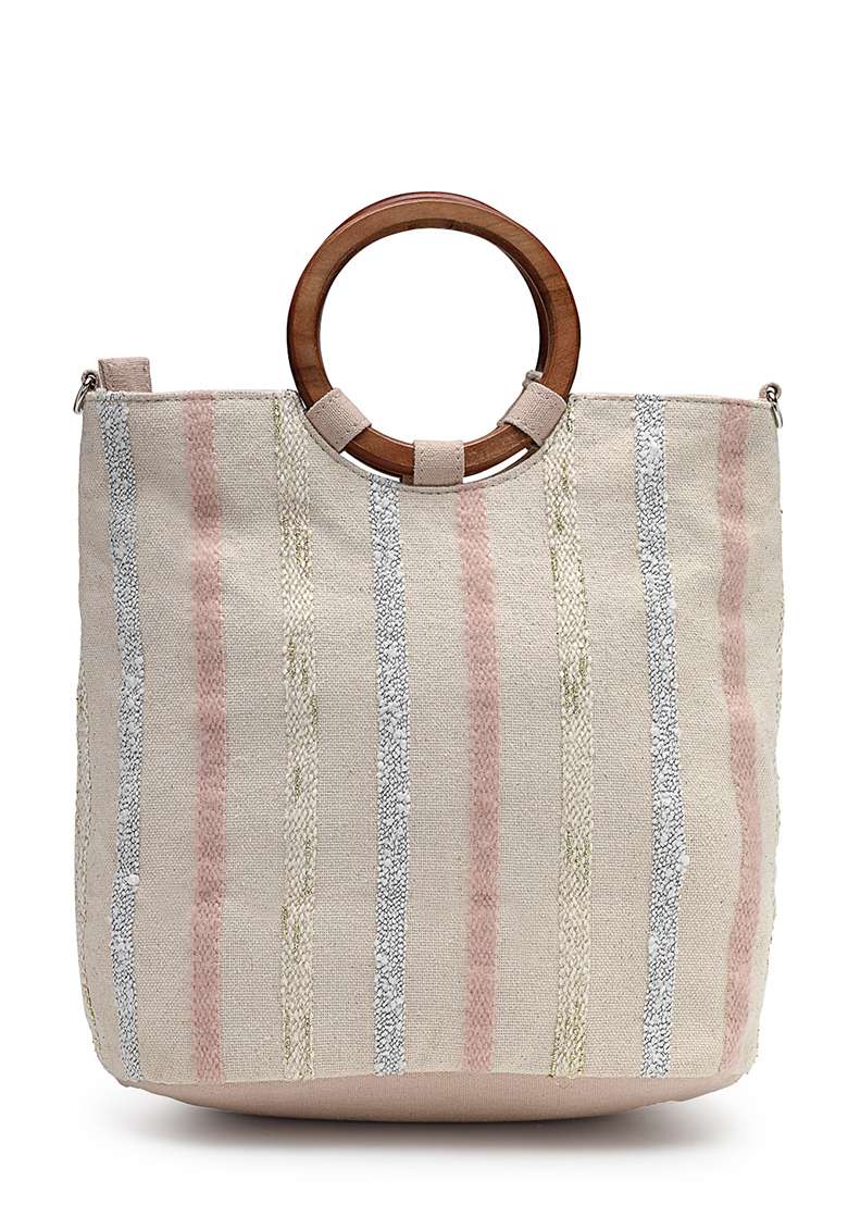 Multicolor Striped Jacquard Cotton Handheld Bag - Indya