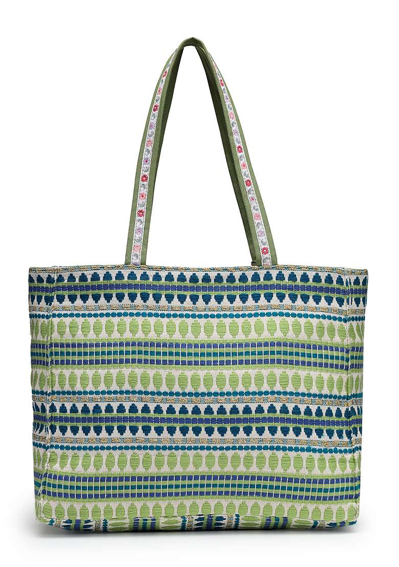 Multicolor Embroidery Cotton Tote Bag - Indya