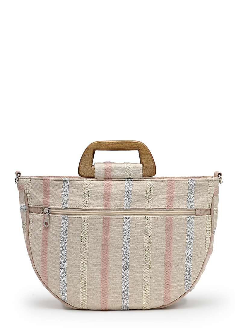 Multicolor Embellished Cotton Handheld Bag - Indya