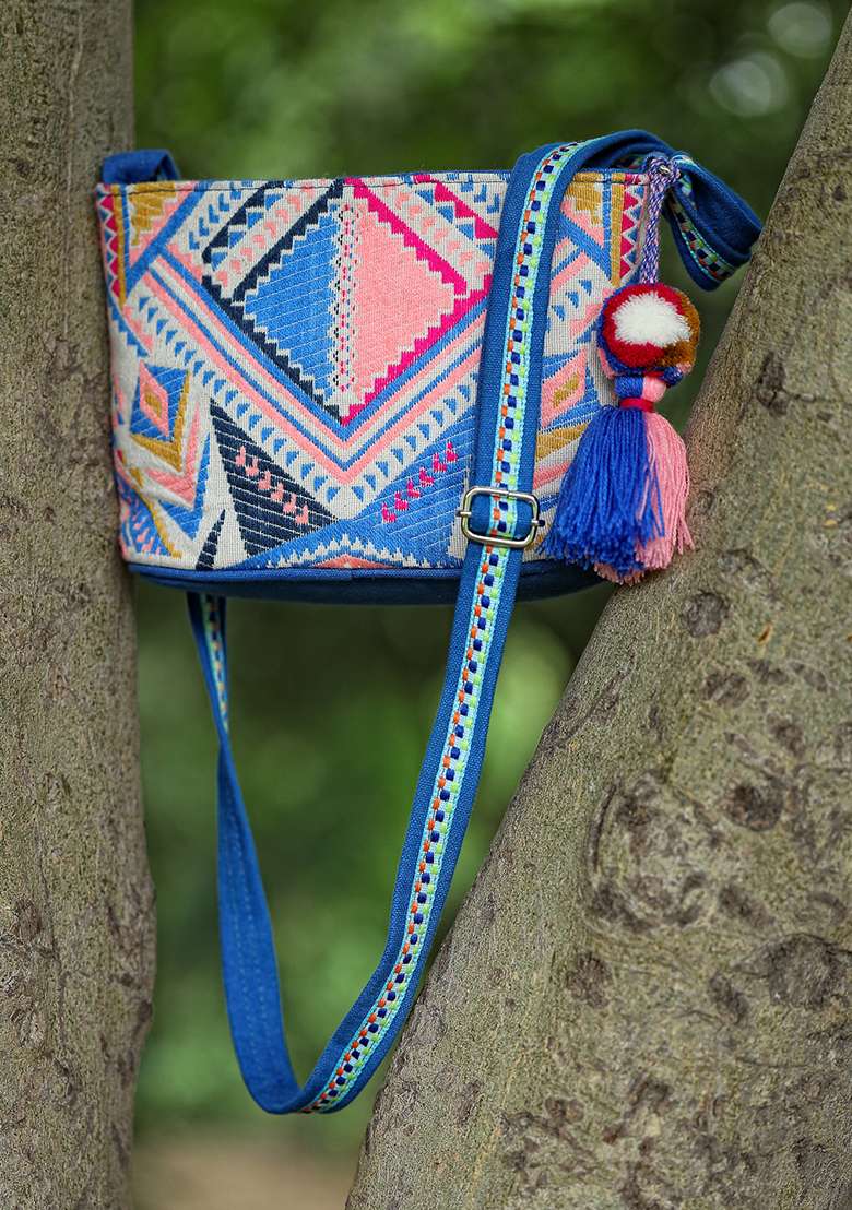Multicolor Motif Cotton Sling Bag - Indya