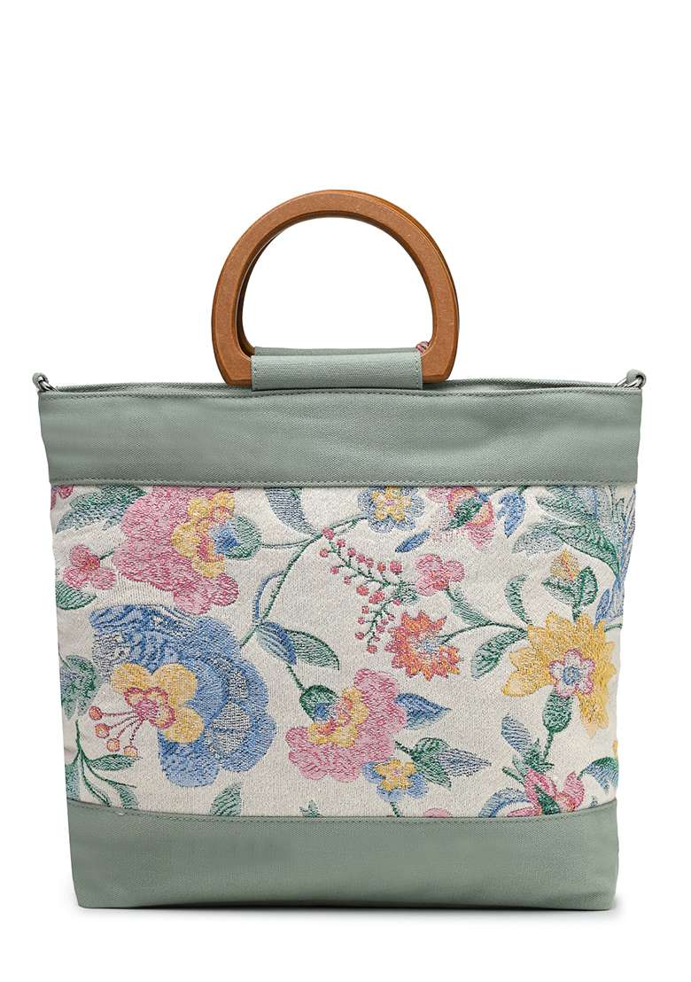 Multicolor Embellished Cotton Handheld Bag - Indya