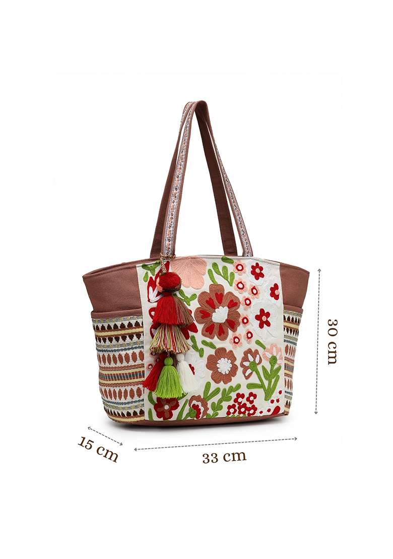 Multicolor Embroidery Cotton Tote Bag - Indya