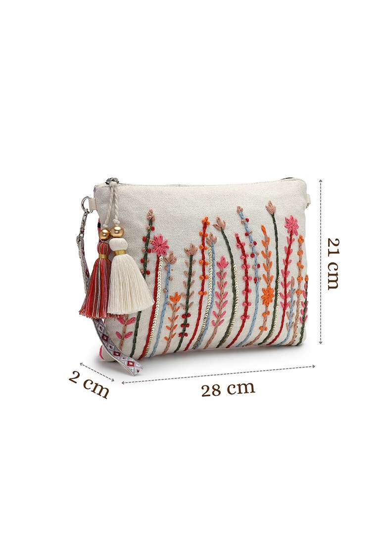 Multicolor Embroidery Cotton Sling Bag - Indya