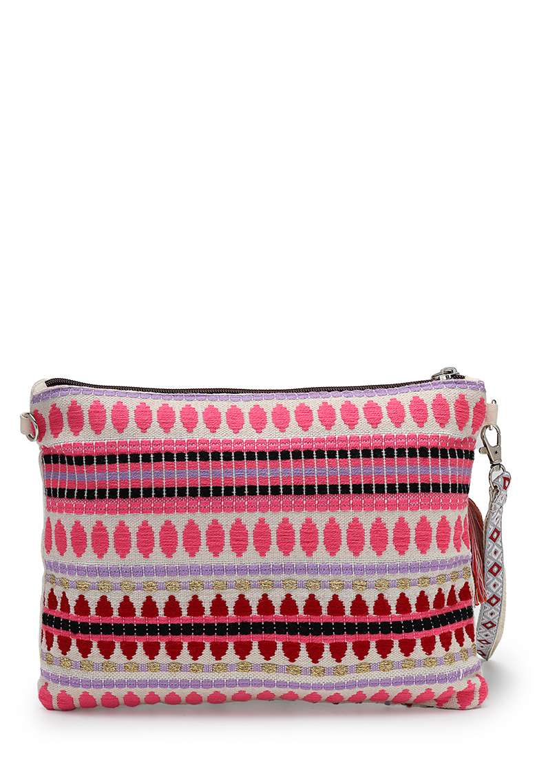 Multicolor Embroidery Cotton Sling Bag - Indya