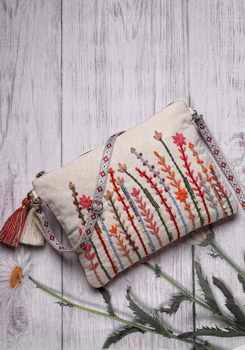 Multicolor Embroidery Cotton Sling Bag